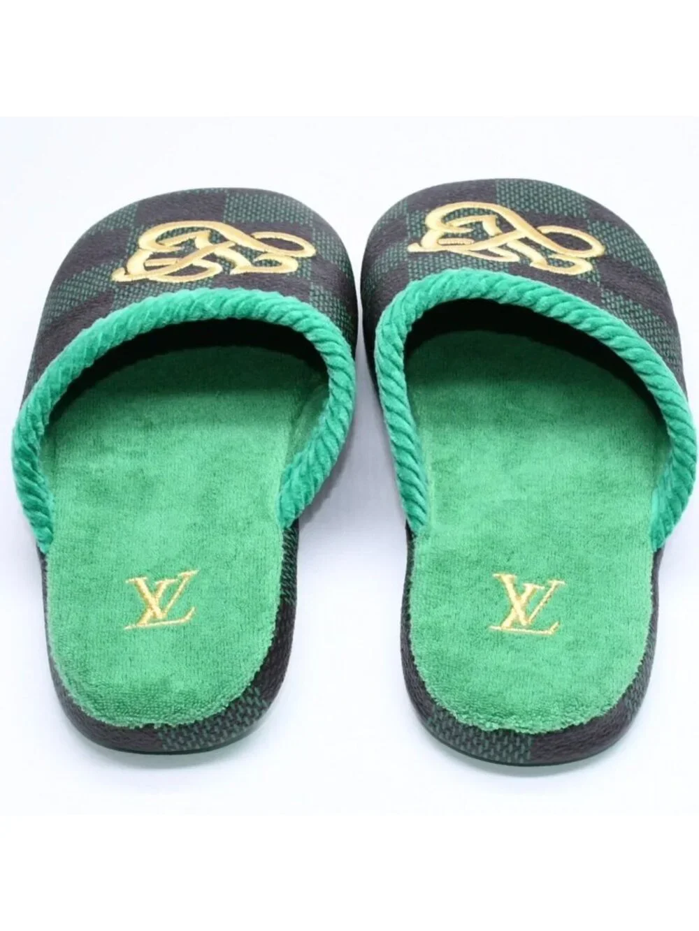 Louis Vuitton LV Palace Line Mules Slippers Damier Pattern Pop Green